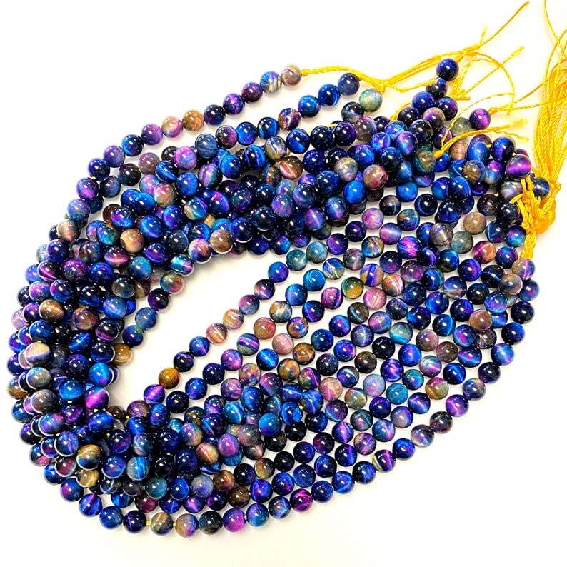 Rainbow Tiger's Eye 6mm Round - 15" Strand Natural Gemstone for Jewelry Making, Multicolor Galaxy Tiger Eye Stone, Smooth Polished DIY Bracelet Necklace Craft Supplies (65-67 Pcs)