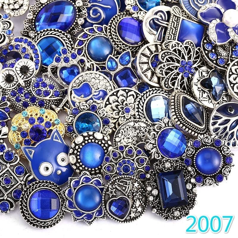 10PCs Mixed Style Rhinestones Snaps Jewelry Charms Buttons 18/20mm for Interchangeable Snaps Jewelry Making Women DIY Button Bracelets Necklaces Rings Brooch Accessories (Blue) - color: Blue