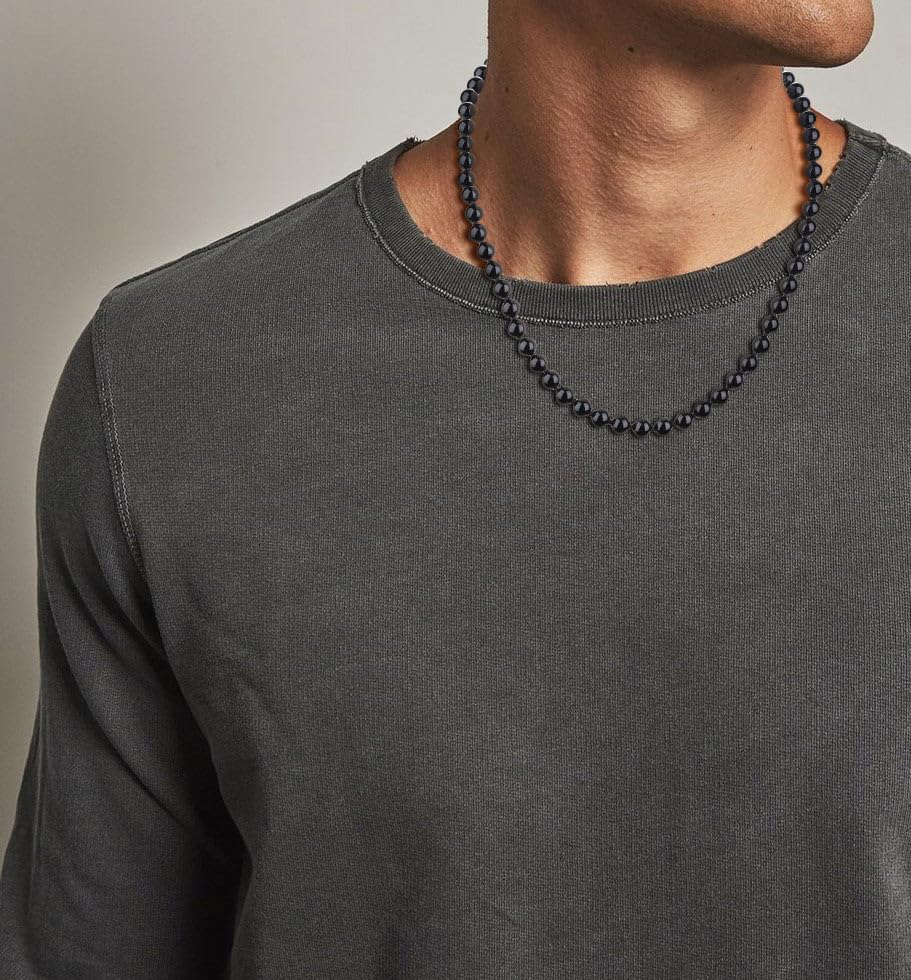 GAVU Hand-knotted Men's Beaded Necklace, Crystal Necklace for Men - color: Onyx, size: 24"