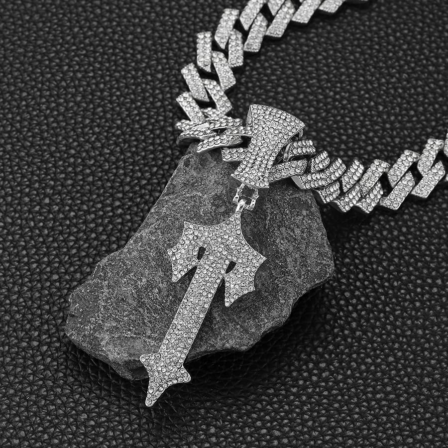 Ice Out Chain for Men Premium Zircon Stones Hypoallergenic Durable Hip-Hop Streetwear Chain Necklace Men - color: Silver, style: Trapstar