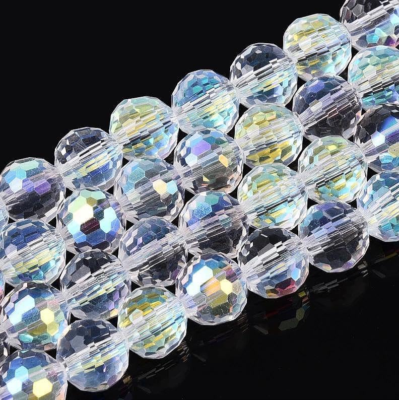 68pcs 8mm Transparent Electroplate Glass Beads Strands 96 Faceted Round Glass Spacer Beads for DIY Earring Bracelet Necklace Jewelry Making Clear AB - color: Clear AB