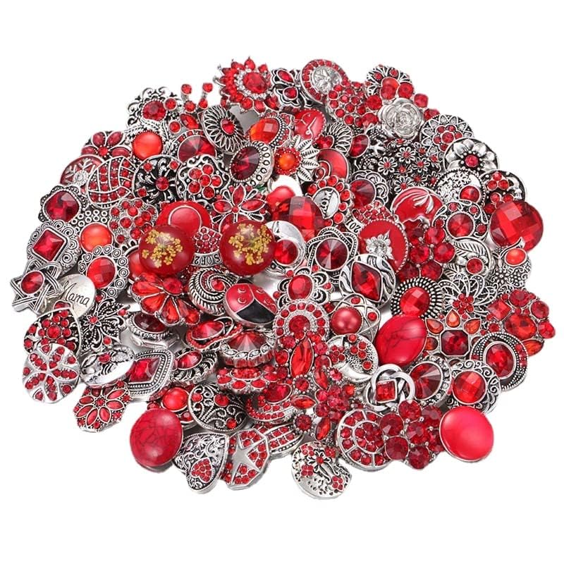 10PCs Mixed Style Rhinestones Snaps Jewelry Charms Buttons 18/20mm for Interchangeable Snaps Jewelry Making Women DIY Button Bracelets Necklaces Rings Brooch Accessories(Red) - color: Red