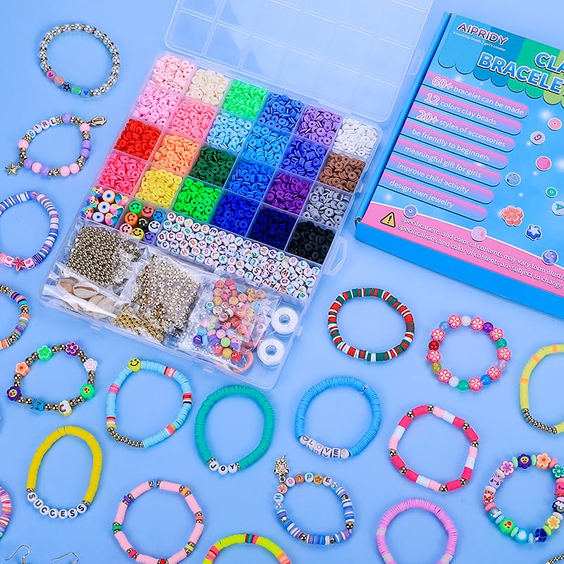 AIPRIDY Girls Toys Bracelet Making Kit, Clay Beads Jewelry Activity Kit, DIY Crafts Birthday Christmas Gifts for Girls Ages 5 6 7 8 9 10 11 12 Years Old (24 Colors 6500 Pcs) - color: 24 Colors 6500 Pcs