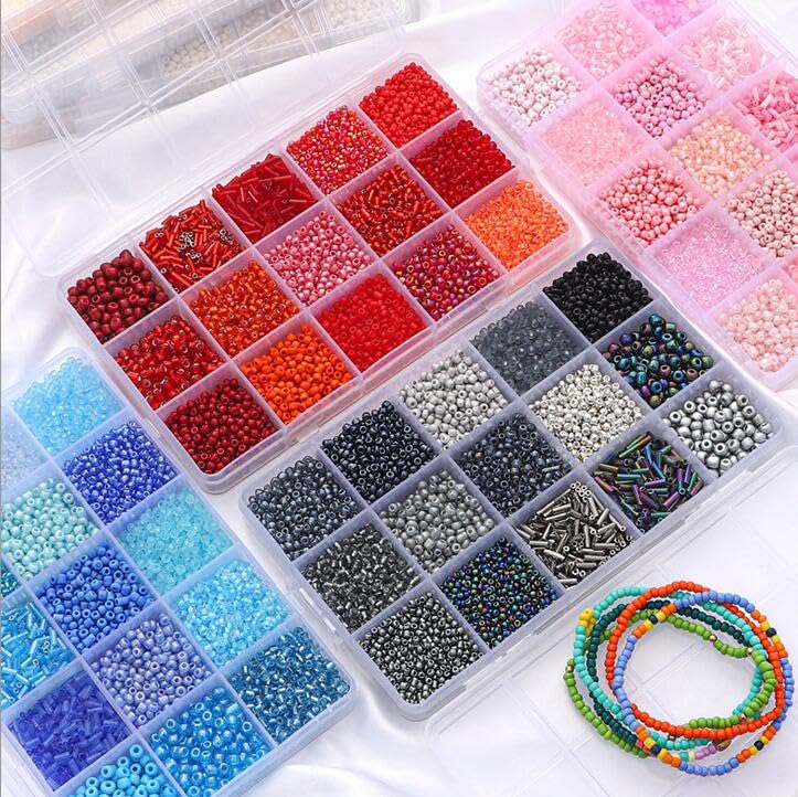 Mix 15 Color Glass Seed Tube Beads Glass Bugle Beads Loose Kit for Jewelry Making DIY Craft Beading (Mix 15 Color, Red) - color: Red