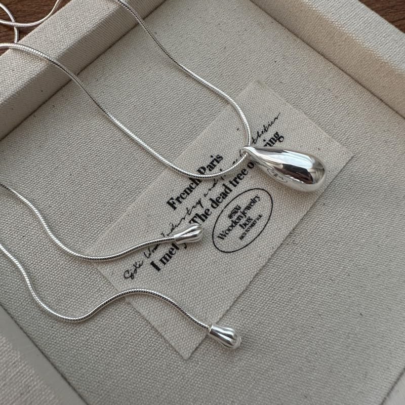 Silver Drop Necklace for Women Adjustable Sliding Silver Snake Chain Dainty Minimalist Necklace