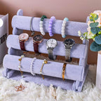 Velvet 3 Tier Bracelet Holder Display Stand, Detachable Jewelry Organizer Rack for Vendors, Grey Watch Organizer Racks for Selling