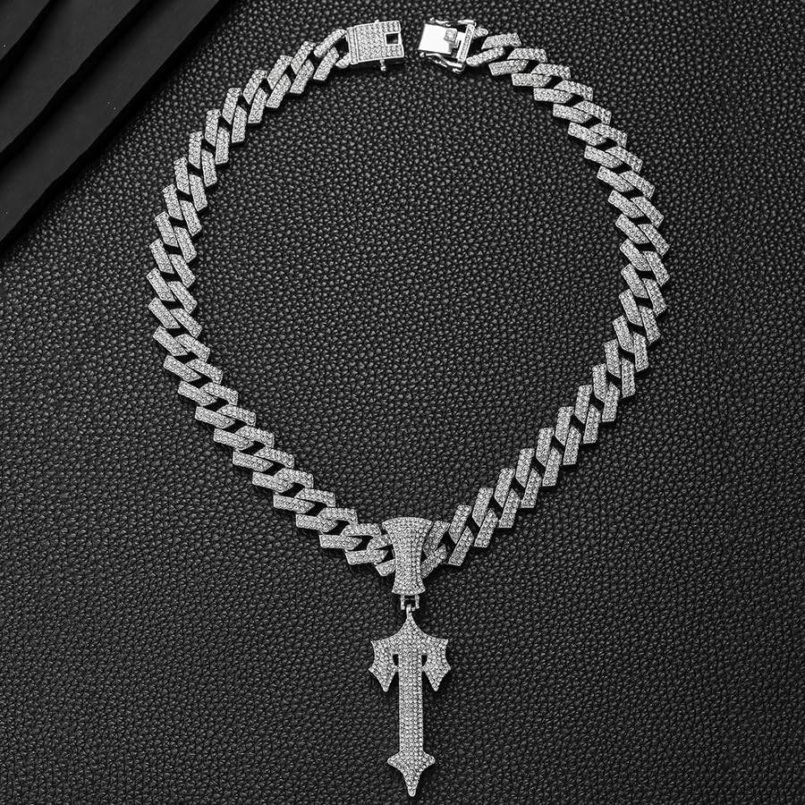 Ice Out Chain for Men Premium Zircon Stones Hypoallergenic Durable Hip-Hop Streetwear Chain Necklace Men - color: Silver, style: Trapstar