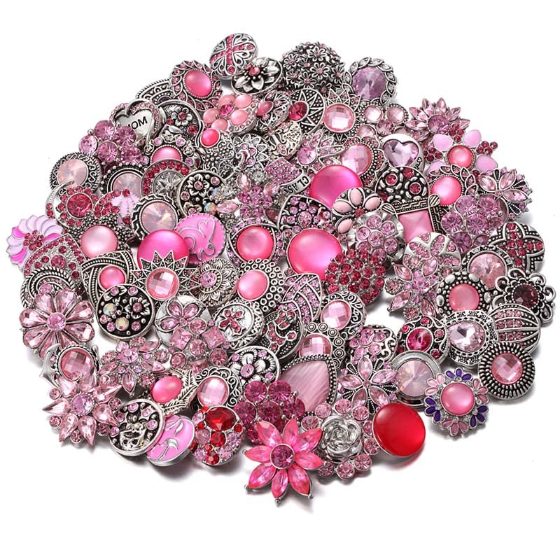 10PCs Mixed Style Rhinestones Snaps Jewelry Charms Buttons 18/20mm for Interchangeable Snaps Jewelry Making Women DIY Button Bracelets Necklaces Rings Brooch Accessories(Pink) - color: Pink