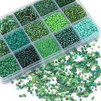 Mix 15 Color Glass Seed Tube Beads Glass Bugle Beads Loose Kit for Jewelry Making DIY Craft Beading (Mix 15 Color, Green) - color: Green