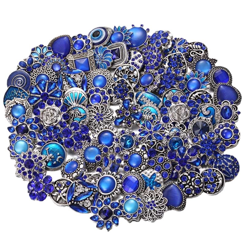 10PCs Mixed Style Rhinestones Snaps Jewelry Charms Buttons 18/20mm for Interchangeable Snaps Jewelry Making Women DIY Button Bracelets Necklaces Rings Brooch Accessories (Blue) - color: Blue