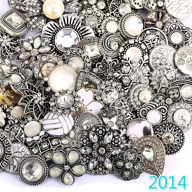 10PCs Mixed Style Rhinestones Snaps Jewelry Charms Buttons 18/20mm for Interchangeable Snaps Jewelry Making Women DIY Button Bracelets Necklaces Rings Brooch Accessories (White) - color: White