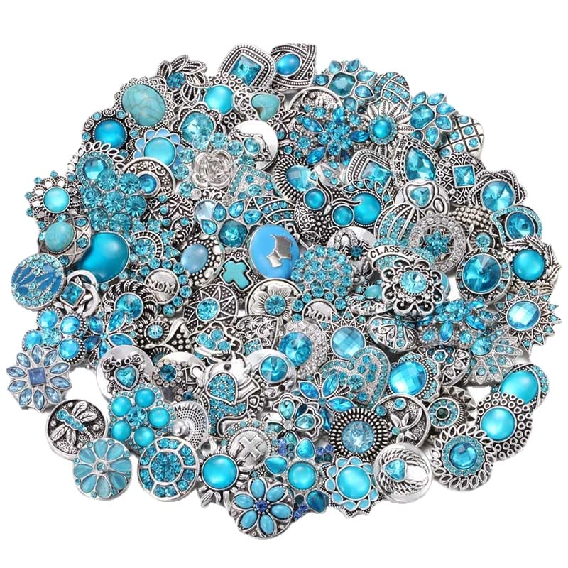 10PCs Mixed Style Rhinestones Snaps Jewelry Charms Buttons 18/20mm for Interchangeable Snaps Jewelry Making Women DIY Button Bracelets Necklaces Rings Brooch Accessories(Sky Blue) - color: Sky Blue