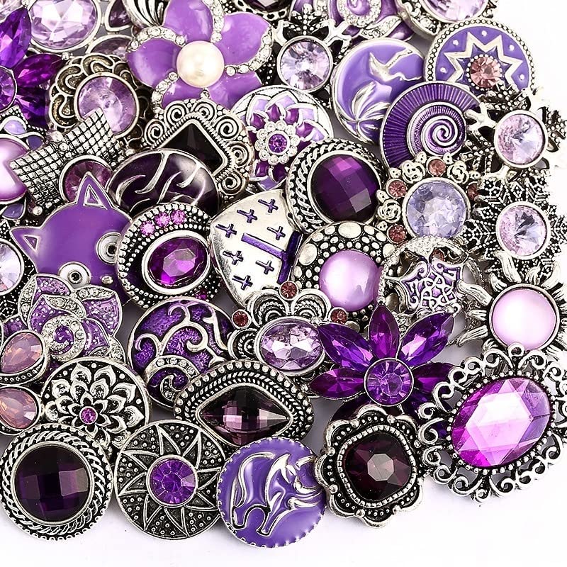 10PCs Mixed Style Rhinestones Snaps Jewelry Charms Buttons 18/20mm for Interchangeable Snaps Jewelry Making Women DIY Button Bracelets Necklaces Rings Brooch Accessories (Purple) - color: Purple