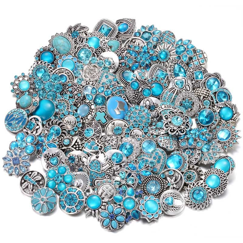 10PCs Mixed Style Rhinestones Snaps Jewelry Charms Buttons 18/20mm for Interchangeable Snaps Jewelry Making Women DIY Button Bracelets Necklaces Rings Brooch Accessories(Sky Blue) - color: Sky Blue