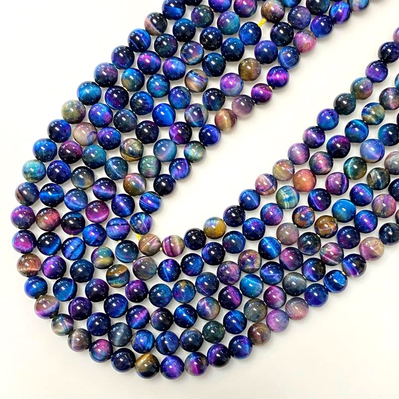 Rainbow Tiger's Eye 6mm Round - 15" Strand Natural Gemstone for Jewelry Making, Multicolor Galaxy Tiger Eye Stone, Smooth Polished DIY Bracelet Necklace Craft Supplies (65-67 Pcs)