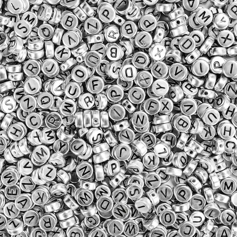 Song Xi 1200pcs Silver Letter Beads for Bracelets, 4x7mm Black Alphabet Beads Friendship Bracelets Jewelry Making Kit for Christmas Gifts - color: 1200pcs white rose gold letter