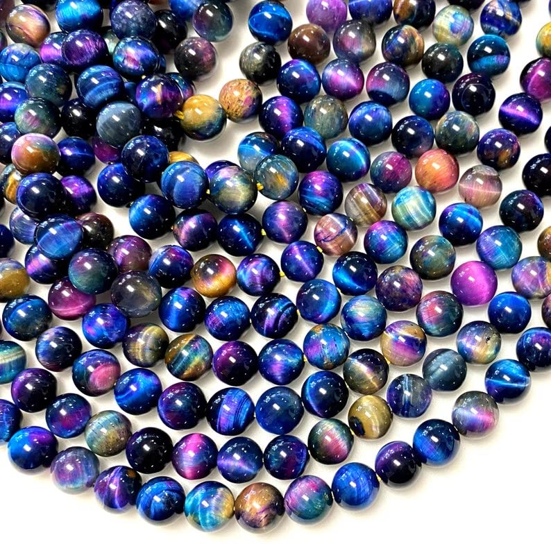 Rainbow Tiger's Eye 6mm Round - 15" Strand Natural Gemstone for Jewelry Making, Multicolor Galaxy Tiger Eye Stone, Smooth Polished DIY Bracelet Necklace Craft Supplies (65-67 Pcs)