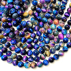 Rainbow Tiger's Eye 6mm Round - 15" Strand Natural Gemstone for Jewelry Making, Multicolor Galaxy Tiger Eye Stone, Smooth Polished DIY Bracelet Necklace Craft Supplies (65-67 Pcs)
