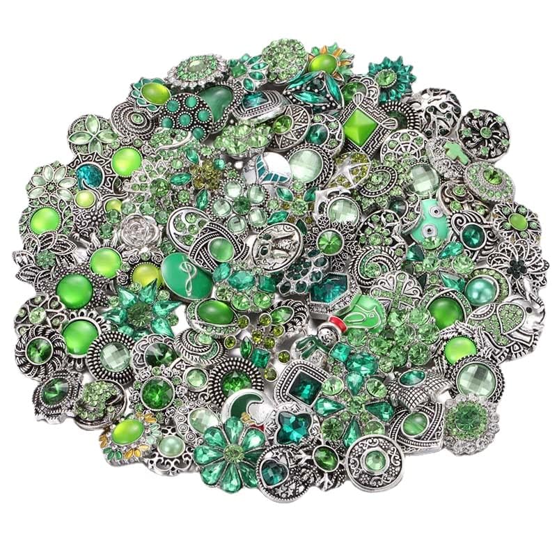 10PCs Mixed Style Rhinestones Snaps Jewelry Charms Buttons 18/20mm for Interchangeable Snaps Jewelry Making Women DIY Button Bracelets Necklaces Rings Brooch Accessories (Green) - color: Green