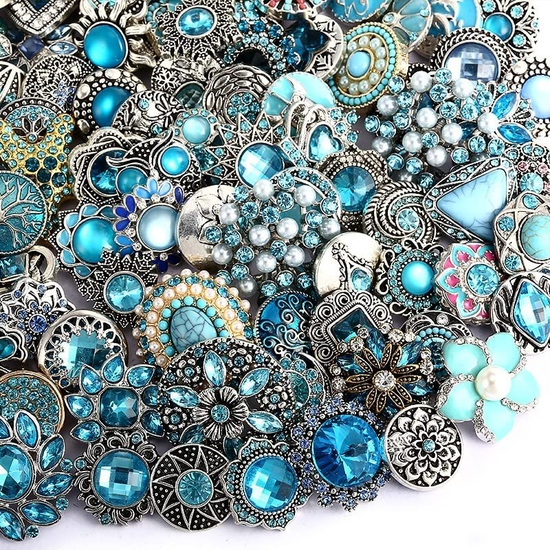 10PCs Mixed Style Rhinestones Snaps Jewelry Charms Buttons 18/20mm for Interchangeable Snaps Jewelry Making Women DIY Button Bracelets Necklaces Rings Brooch Accessories(Sky Blue) - color: Sky Blue