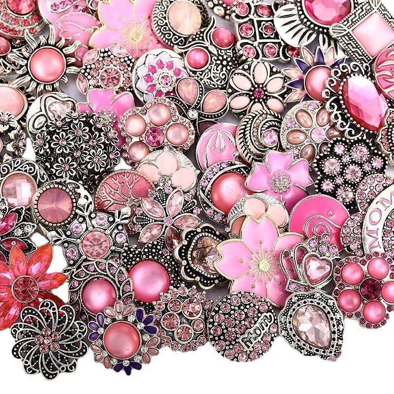10PCs Mixed Style Rhinestones Snaps Jewelry Charms Buttons 18/20mm for Interchangeable Snaps Jewelry Making Women DIY Button Bracelets Necklaces Rings Brooch Accessories(Pink) - color: Pink