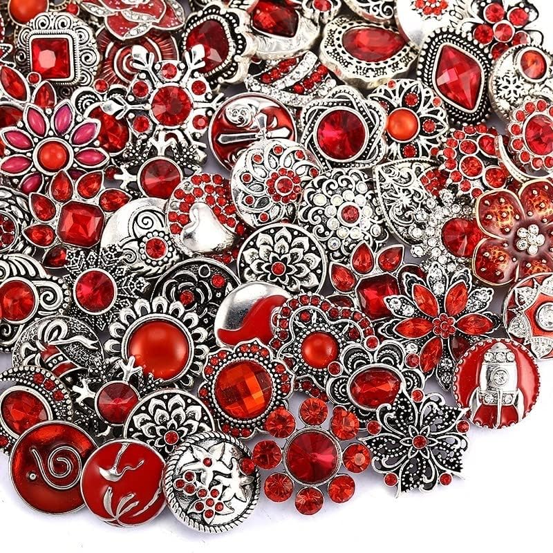 10PCs Mixed Style Rhinestones Snaps Jewelry Charms Buttons 18/20mm for Interchangeable Snaps Jewelry Making Women DIY Button Bracelets Necklaces Rings Brooch Accessories(Red) - color: Red