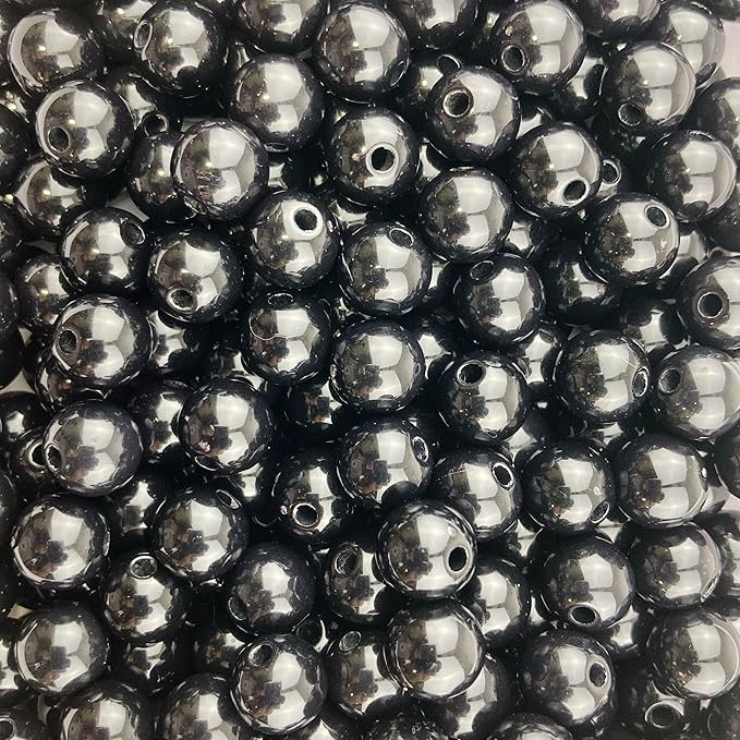 400 Round Black Acrylic Beads 10mm Diameter with 1.8mm Hole